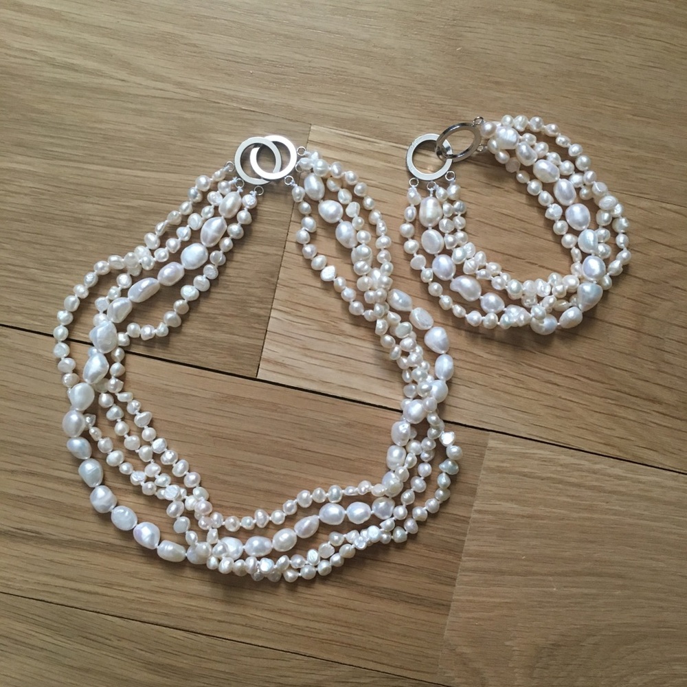 Baroque river pearl necklace and bracelet